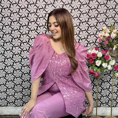 Designer sleeve embroidered coord set