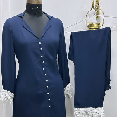Navy Blue Coord Set With Embroidery