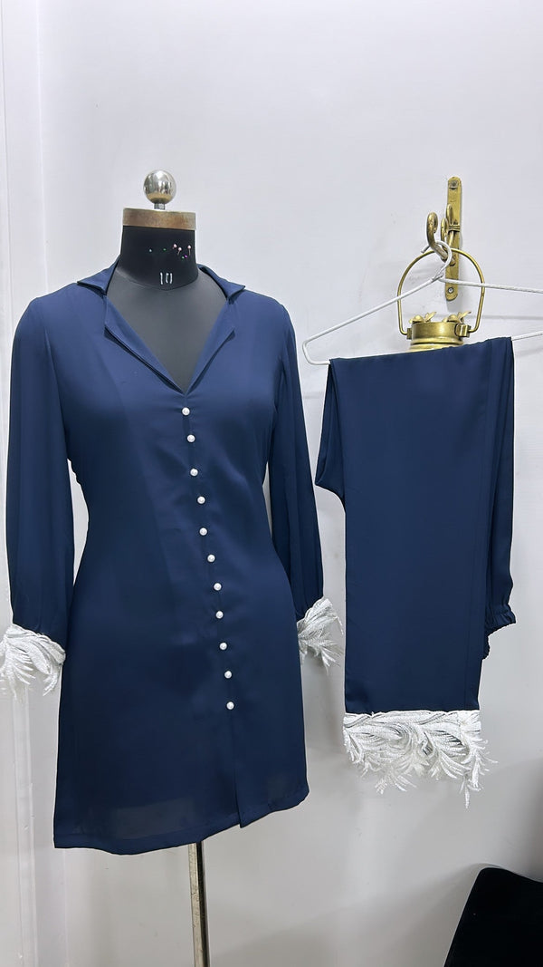 Navy Blue Coord Set With Embroidery