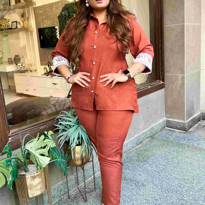 Shirt Style Brown Coord Set