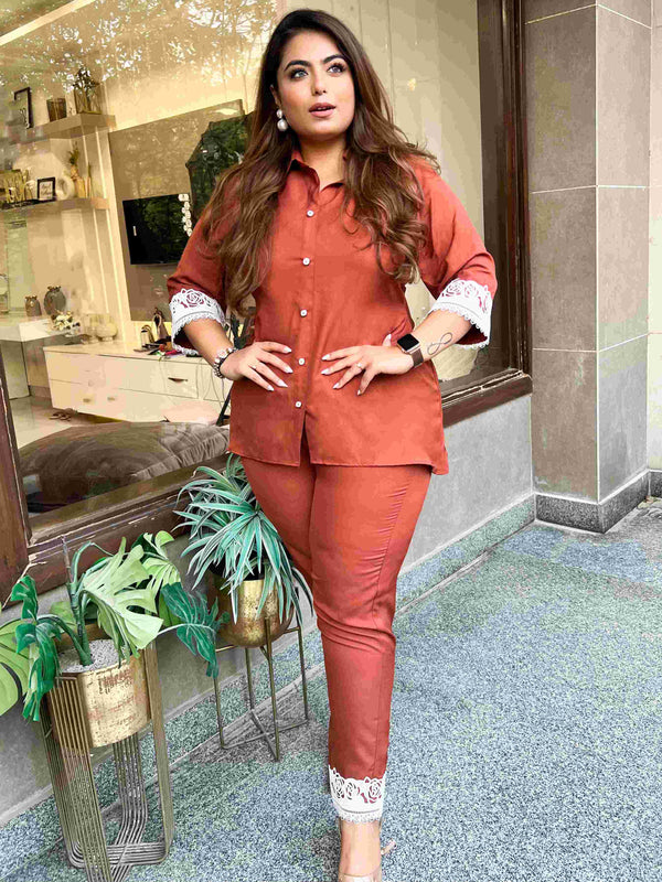 Shirt Style Brown Coord Set