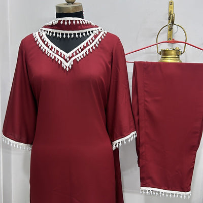 Maroon Pearl Coord Set With Drapped Duppata