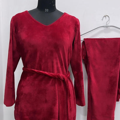Marroon Velvet Coord Set