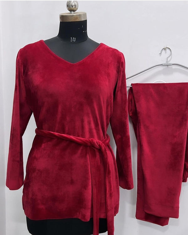 Marroon Velvet Coord Set