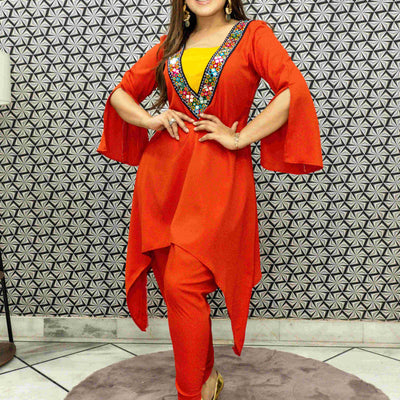 Orange Coord Set With Real Mirror Work