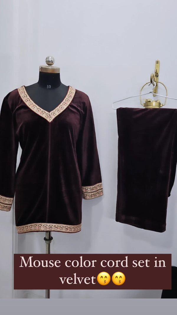 Wine Velvet Coord Set