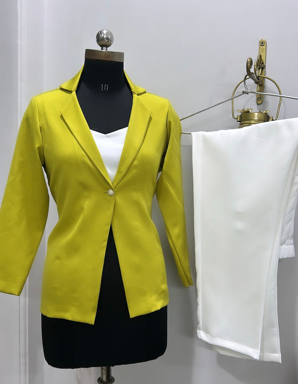 Lime Green Blazer Set With Bustier