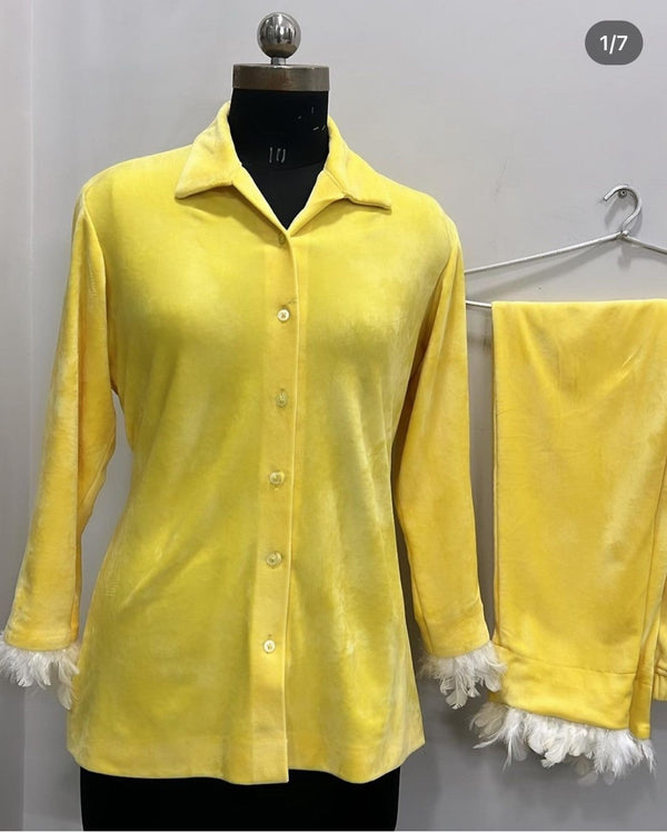 Yellow Velvet Coord Set