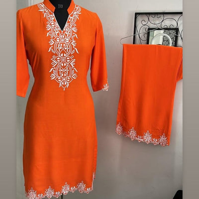 Orange Thread Embroided Coord Set