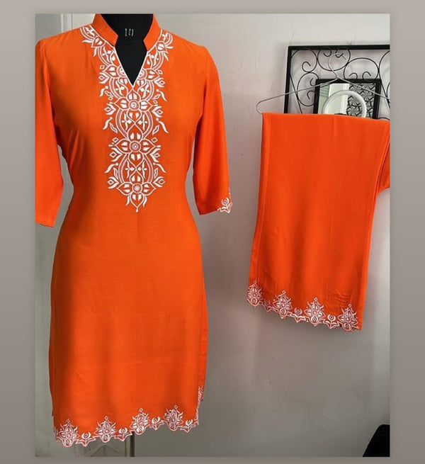 Orange Thread Embroided Coord Set