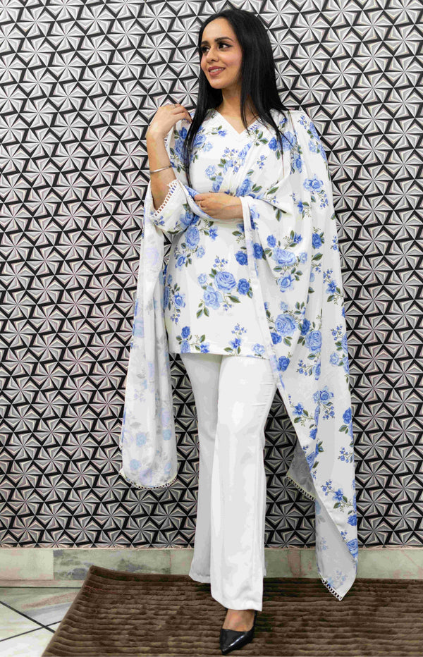 White Printed 3 PC Coord Set