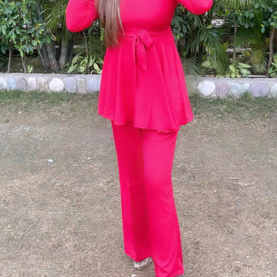 Red Coord Set With Belt