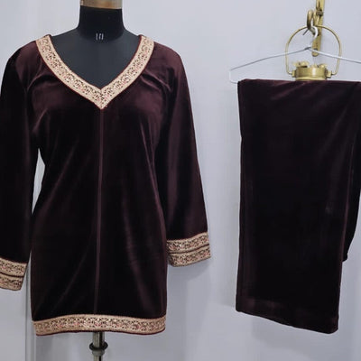 Wine Velvet Coord Set