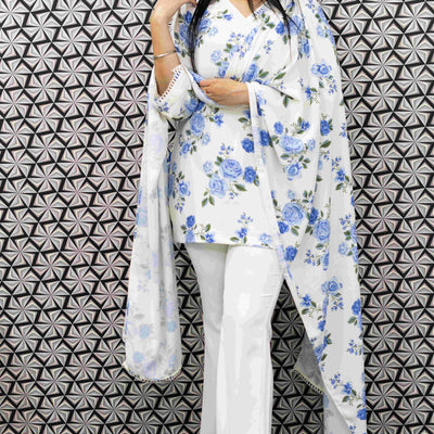 White Printed 3 PC Coord Set